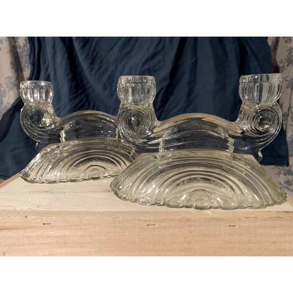 Slick Glass Company Other - Pair of Vintage Double Light 208 Candlesticks by Slick Glass Company